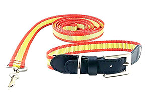 Collar de perro de piel combinado con bandera de España 2 cm de ancho