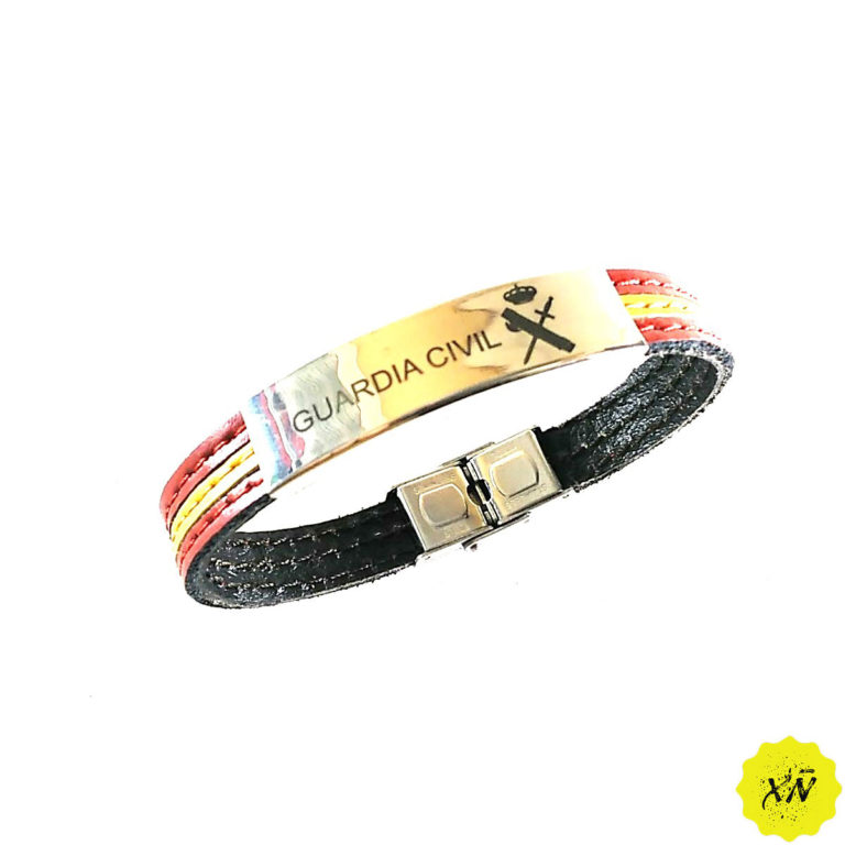 Pulsera de piel Guardia Civil con terminales de acero inoxidable
