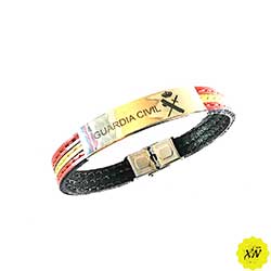 Pulsera de piel Guardia Civil con terminales de acero inoxidable