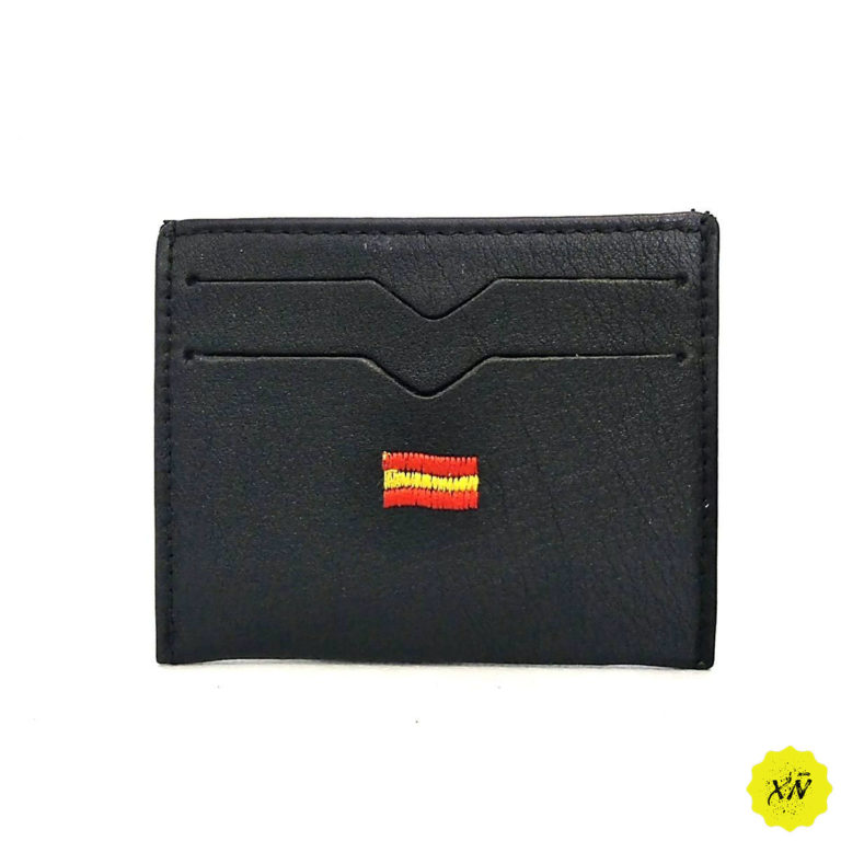 tarjetero de piel con bandera de España negro
